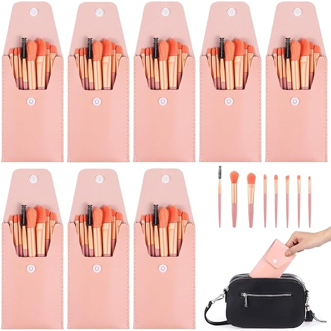 8 Sets Travel Makeup Brushes, Makeup Brush Bag with 8 Brushes, Bridesmaid Present, Synthetic Fiber Makeup Brush, Foundation Blush Shadow Brush Set, Portable Makeup Brush Set for Weddings Parties