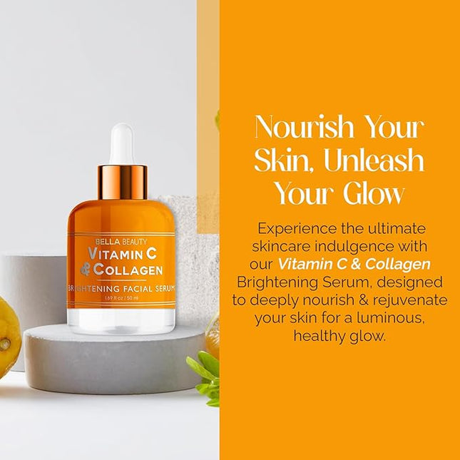 Bella Beauty Vitamin C Serum with Collagen - Dark Spot Reduction, Skin & Anti-Aging - Dermatologist Tested, Cruelty-Free Korean Skin Care for All Skin Types - 1.69 Fl. Oz