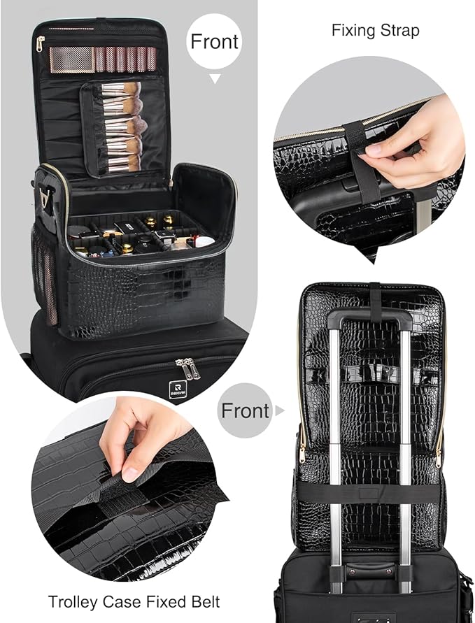 Travel Makeup Case with 4 Small Bag, Professional Makeup Artist Bag Tattoo Case Makeup Organizer Box with Adjustable Dividers and Shoulder Strap (Medium, Black)