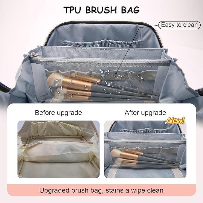 Travel Makeup Bags Cosmetic Organizer Bag: Quilted Make up Bag Set of 3 - PU Leather Toiletry Bags for Women - Portable Makeup Organizer with Compartments & Handle & Divider (14-Pink)