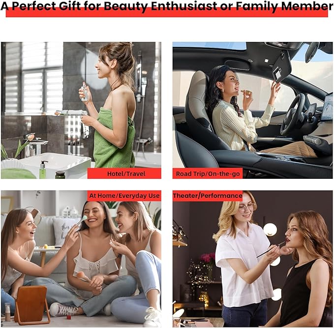 Travel Makeup Bag with LED Mirror and Light Travel Makeup Case Cosmetic Organizer Portable Cosmetic Brush Organizer Bag with Adjustable Dividers for Cosmetics Makeup Brushes Toiletry (Red)