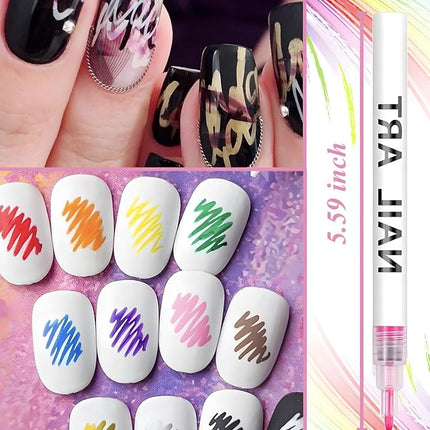 Gorvalin 12 Colors Nail Art Pens, 3D Quick Dry Nail Point Graffiti Dotting Liner Pen Sets Nail Art Painted Pen Drawing Nail Design Kit for Nail DIY Decoration Valentine Gift