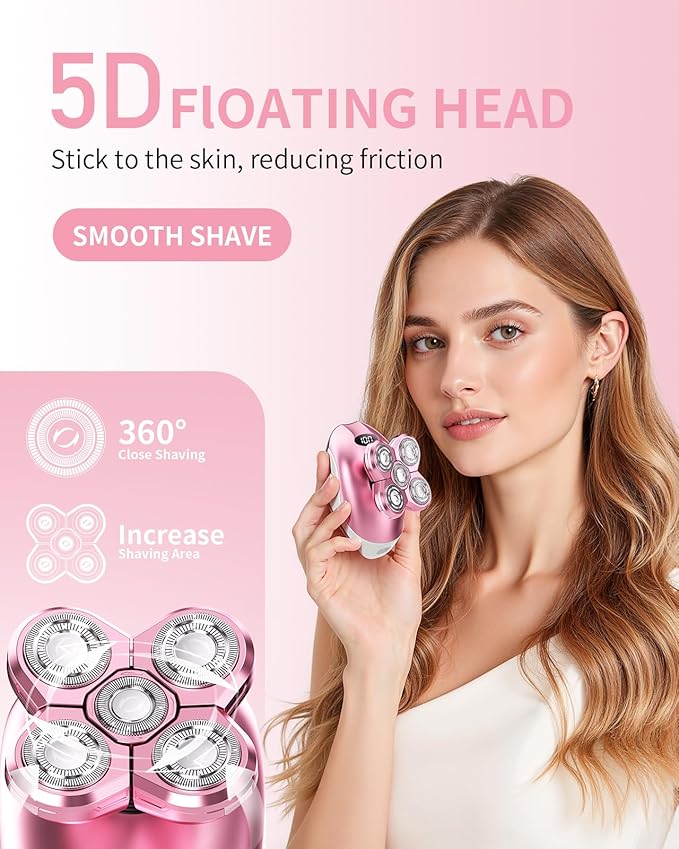 Electric Razors for Women, 5-in-1 Multi-Function Womens Razor with LED Display, Rechargeable Waterproof Electric Shaver, Ideal Travel Trimmer Body Hair Remover for Legs, Face, Armpits &Bikini Area