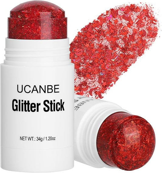 UCANBE Red Body Glitter Stick for Singer Concerts Music Festivals, Face Glitter Makeup for Face Body Hair Eyes & Lips, Chunky Glitter Sparkling Mermaid Sequins for Women 1.2OZ