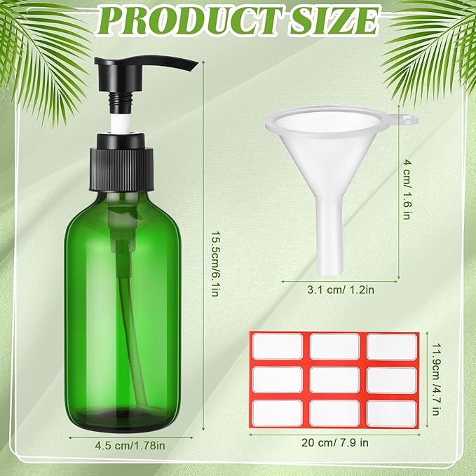 Tanlade 12 Pcs Glass Pump Bottle Dispenser 4 oz Travel Bottles with Pump Refillable Glass Containers for Toiletries Lotion Liquid Soap Shampoo Essential Oils Cosmetic Travel Accessories(Green)