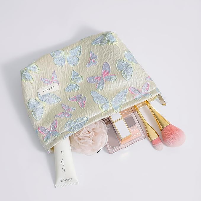 2 Pcs Makeup Bags, Large Cosmetic Bag Travel Toiletry Bag Organizer for Women, Embroidery Craft, Floral Makeup Bag Small Cosmetic Pouch Purse with Zipper Gifts for Girls Teen