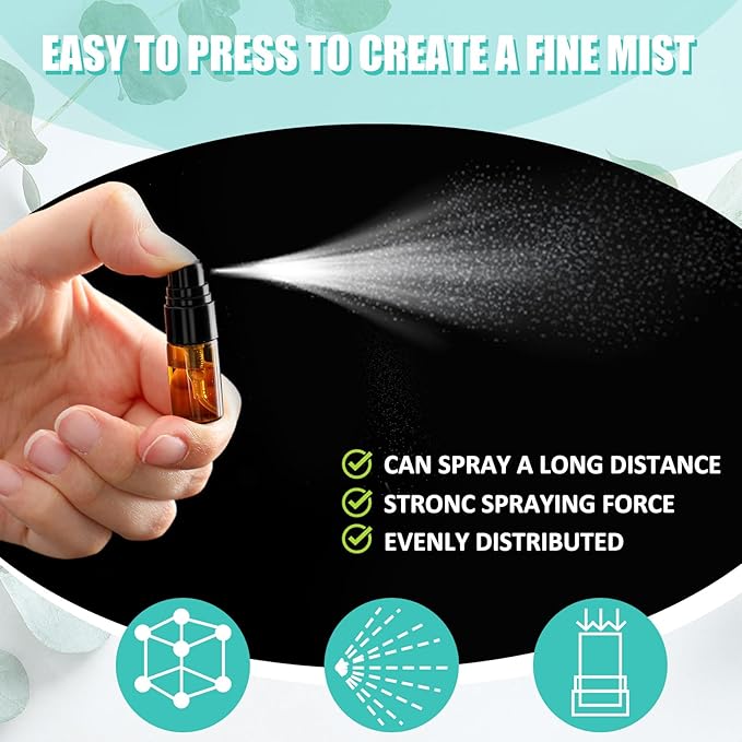Zhehao 50 Pcs Mini Spray Bottles 2 ml Clear Glass Perfume Bottles Refillable Fine Mist Perfume Atomizer Portable Empty Sample Containers for Cleaning, Essential Oils, Travel (Amber)