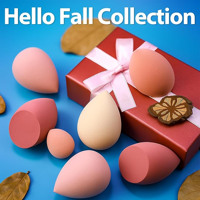 Makeup Sponge Set Foonbe Blender Sponges 7 Pcs for Liquid, Cream, and Powder, Latex Free, Multi colored Beauty Sponges with 1 Mini Sponge, Vegan & Cruelty-Free