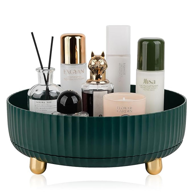 Anyoifax Makeup Perfume Organizer Tray 360 Degree Rotating Lazy Susan Skincare Lotion Organizer Spinning Cosmetics Storage for Dresser, Vanity, Bathroom Countertop, Large Teal Green