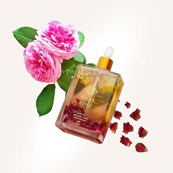 SAFA Rosé Oil - Organic Rose Essential Oil for Face, Body, Hair, Nails & Aromatherapy | After Shower Body Oil | Skin Moisturizer - Natural Scented Perfume for Women - 4 Fl Oz