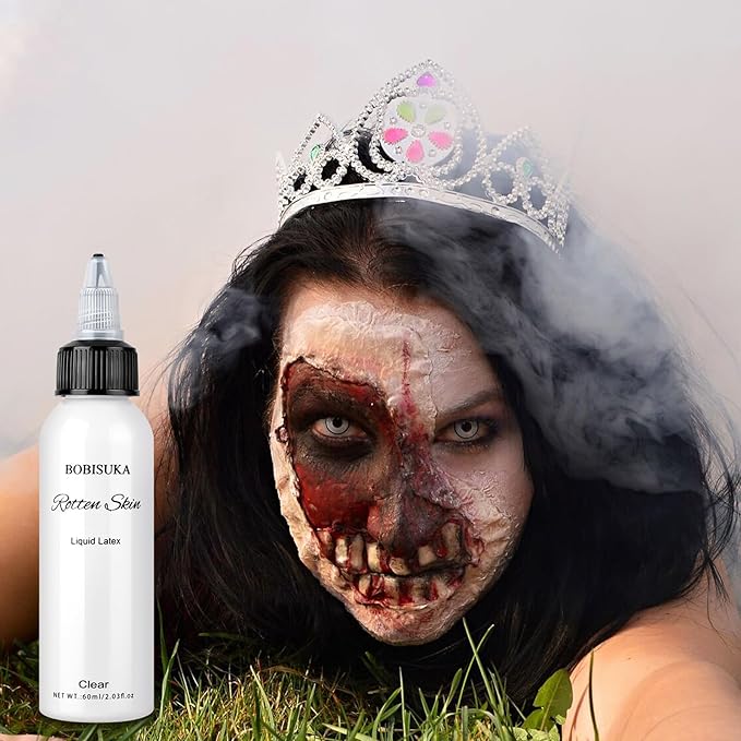 Halloween Liquid Latex SFX Makeup(2 fl oz) – Fake Skin & Wounds for Zombie, Clown, Vampire Costume, Cosplay, Special Effects Scars, Cuts Make Up for Face and Body, Fast-Dry, Non-Toxic, (Clear)
