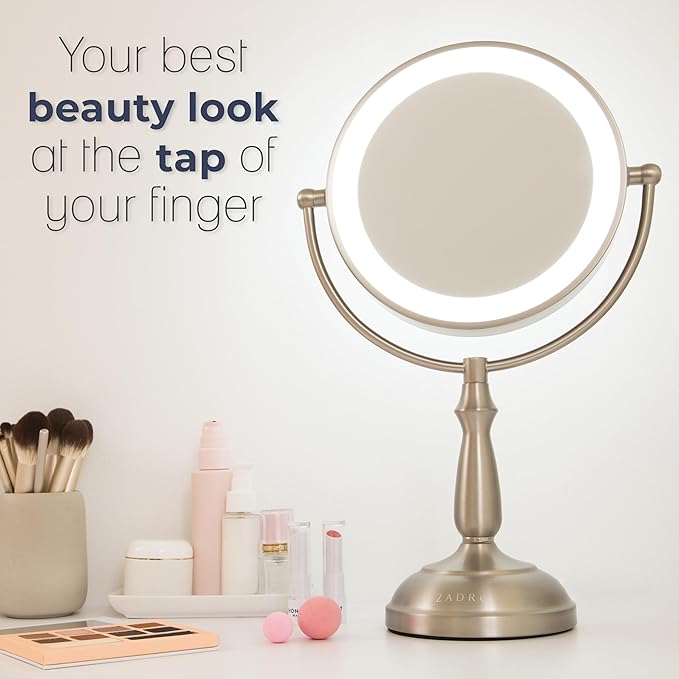 Zadro 11" Makeup Mirror with Lights and Magnification Dimmable Touch LED Lighted Makeup Mirror with Magnification (Large | 11" x 17" | 5X/1X, Chrome)