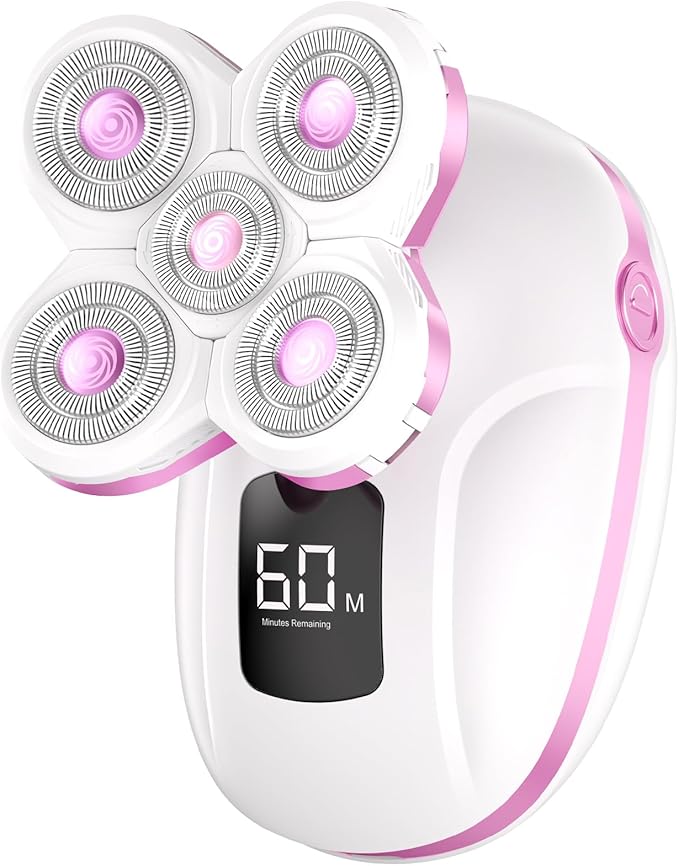 Electric Razors for Women, Rechargeable Rotary Painless Shaver for Legs Bikini Facial Hair Removal, Cordless Womens Trimmer for Lady Grooming, Body Wet/Dry Razor Water Resistant Grooming Kit（Pink）