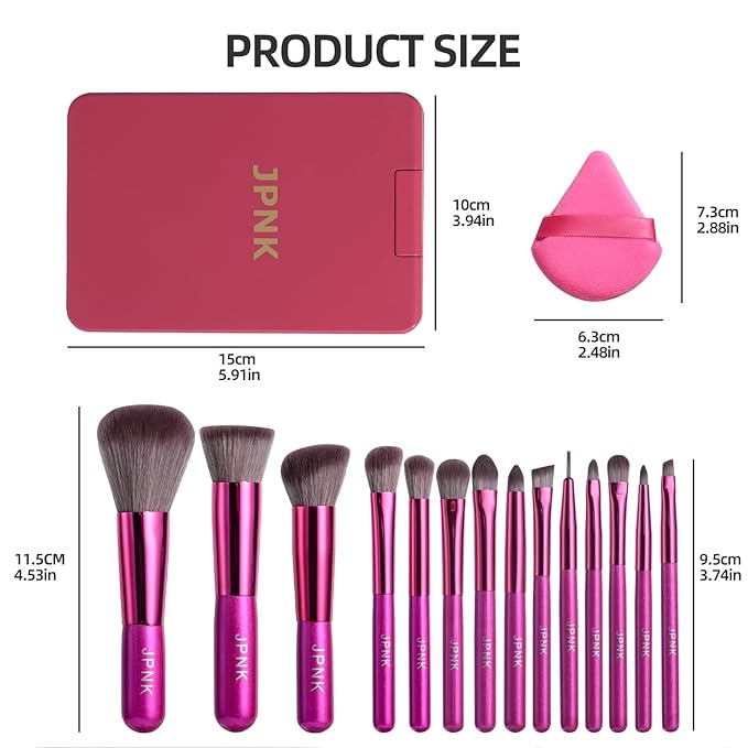 JPNK Travel Makeup Brush Set Foundation Powder Concealers Eye Shadows Makeup Set with 5X Magnifying Mirror Box