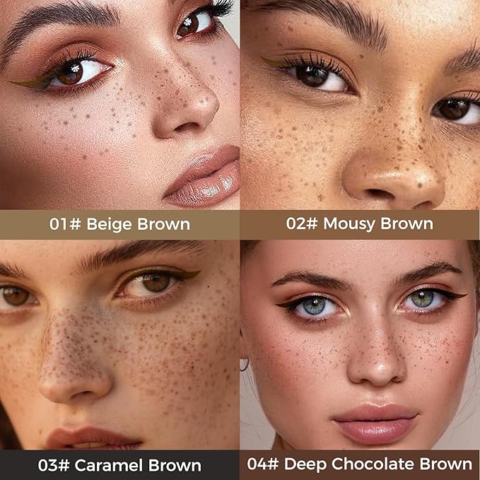3-in-1 Freckle Pen Stamp & Eyeliner, Dual Ended Liquid Freckles Pencil for Natural Lifelike Faux Freckle, Waterproof Long Lasting Quick Dry, Sunkissed Makeup, 02 Mousy Brown