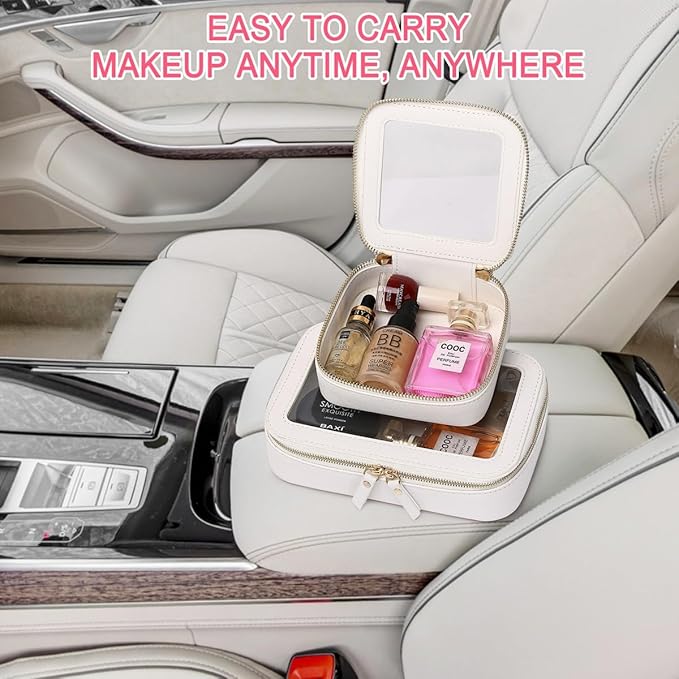 Pinkmik Small Makeup Bag Mini Clear Cosmetic Makeup Case & Toiletry Bag with Zipper Women's Purse Organizer & Car Essentials (White, MINI)