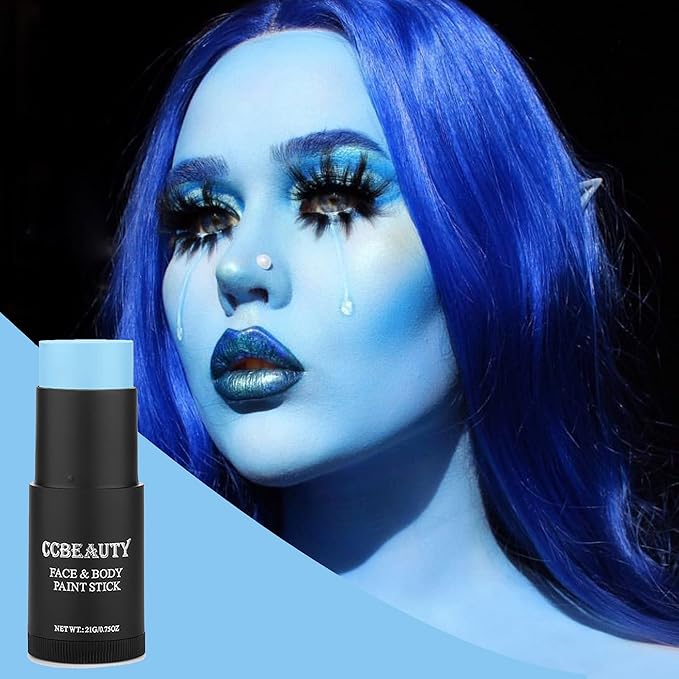 CCbeauty Light Blue Face Paint Stick, Face Painting Kit, Full Coverage SFX Makeup Foundation, Professional Body Paint for Halloween Costume Cosplay Theme Party, For Avatar, Sally Corpse Bride Makeup