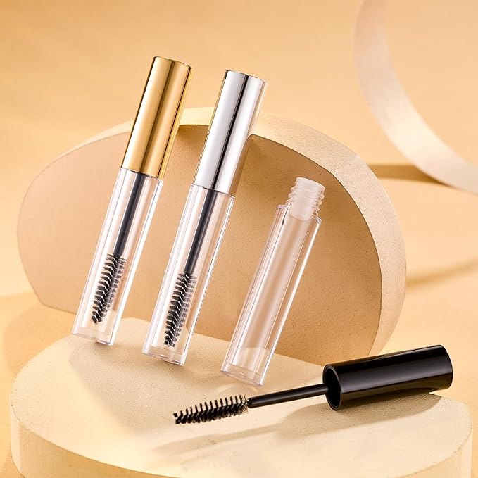 5 Pack Empty Mascara Tube, 2.5ml Transparent Reusable Eyelash Cream Container Bottle DIY Makeup Vials Cosmetic Tool for Castor Oil/Eyelash Growth Oil/Mascara with 5 Rubber Inserts, 1 Funnel
