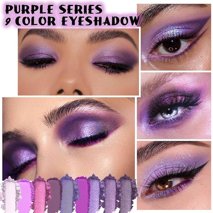 Purple and Pink Glitter Eyeshadow Palette Makeup,Lavender Mauve Light Pink Baked Eye Shadow Palette,Purple Makeup Pallet Long Lasting Waterproof Womens Eyeshadows