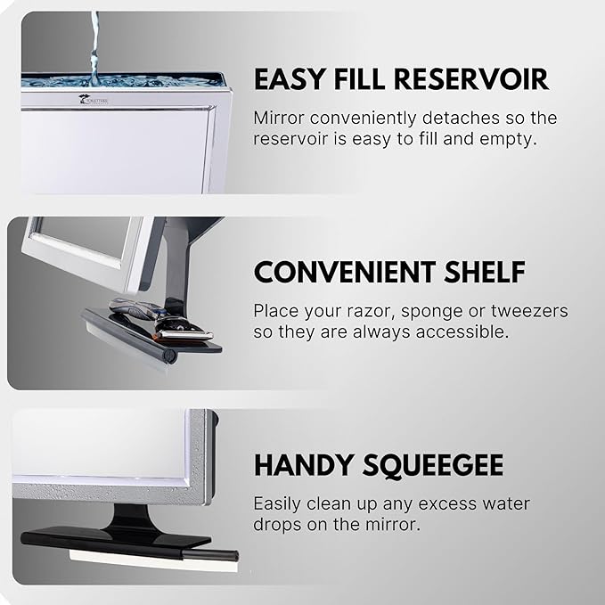 ToiletTree Products Deluxe LED Fogless Shower Mirror with Squeegee Anti-Fog Mirror - Adjustable Shaving Mirror with a Squeegee - Rust-Proof, Impact-Resistance Bathroom Shower Mirror