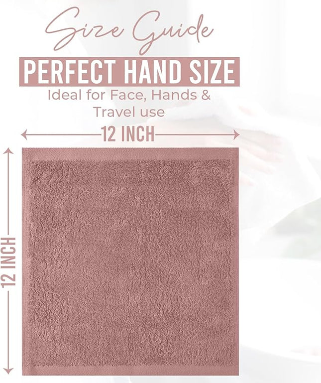 DAN RIVER 12 Pack Wash Cloths for Showering [12x12] - 100% Cotton Washcloths Premium Quality Flannel Face Cloths for Bathroom, Highly Absorbent and Soft Feel Wash Clothes, Dusty Pink