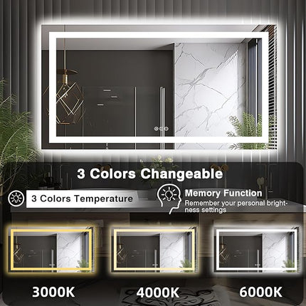 66"x36" LED Lit Bathroom Mirror, Front and Backlit LED Mirror, Anti-Fog Bathroom Mirror with Lights, 3 Colors Stepless Dimmable Mirror, Touch Sense (Horizontal/Vertical)