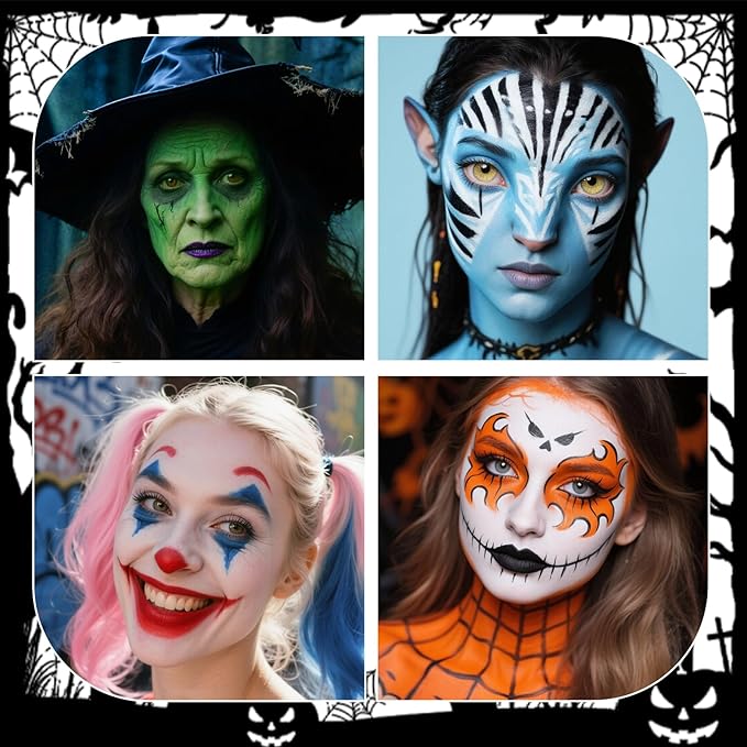 Black Face Paint 70ml - Professional Water-Based Full Coverage Body Paint for Skeleton, Clown & Vampire Looks, Non-Toxic Washable Face Body Paint for Adults Halloween SFX Cosplay Makeup