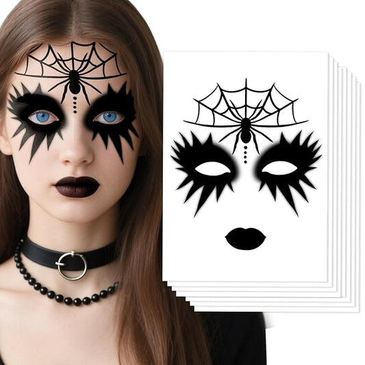 Halloween Face Tattoos, Spooky Temporary Tattoo Stickers, Face Tattoo Decals with Spider&Spiderweb,Makeup Tattoo Stickers,Halloween Face Sticker Tattoos Art for Women Men Adults Kids 8Pcs