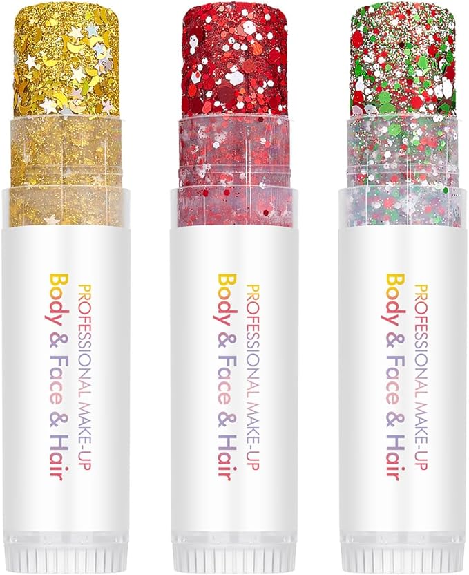 Gold Body Glitter Stick,Face Hair Holographic Sparkling Neon Outfit Singer Concert Music Rave Festival Party Accessories Glitter Makeup.