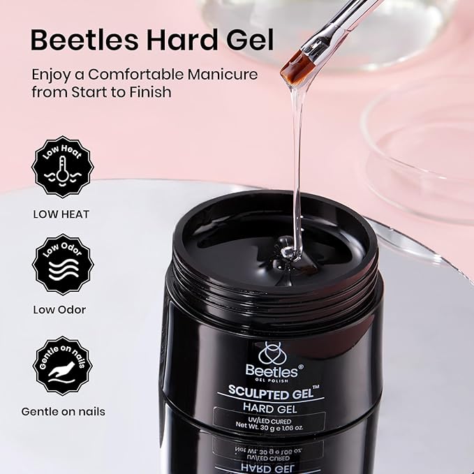 Beetles 9 in 1 Low Heat Hard Gel, 1 oz Clear Builder Nail Gel for Sculpting, Extension & Repair