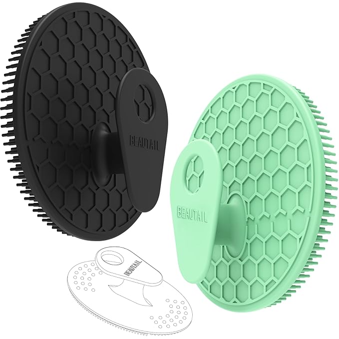 Silicone Body and Face Scrubber Set 3 Pack, BEAUTAIL Shower Bath Scrubber, Gentle Exfoliating Brush for Women Men Baby Sensitive Skin, More Hygienic Than Traditional Loofah, Long Lasting, Black+Green