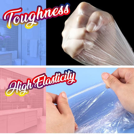 LEOBRO 100PCS Disposable Shower Caps, Large Shower Caps for Women Disposable, Clear Plastic Shower Cap, Plastic Hair Caps for Hair Treatment, Large Size 19.3 INCH