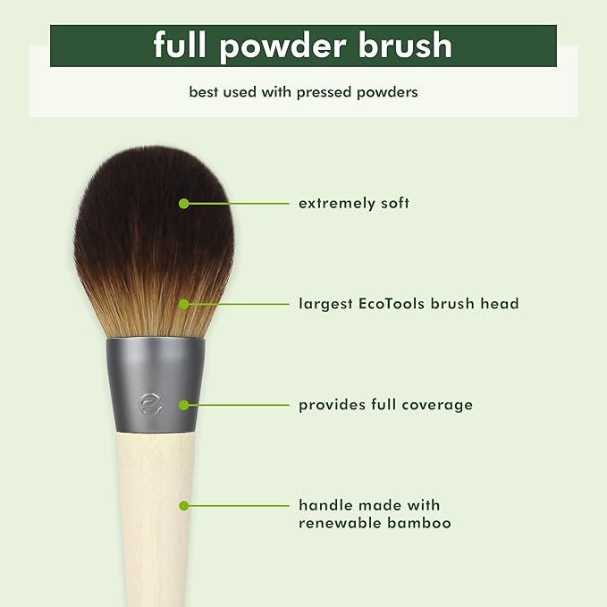 EcoTools Full Powder Brush, Fluffy Makeup Brush For Loose & Pressed Powder, Best For Setting Makeup, Large Brush Head With Soft, Synthetic Bristles, Eco-Friendly & Cruelty-Free, 1 Count