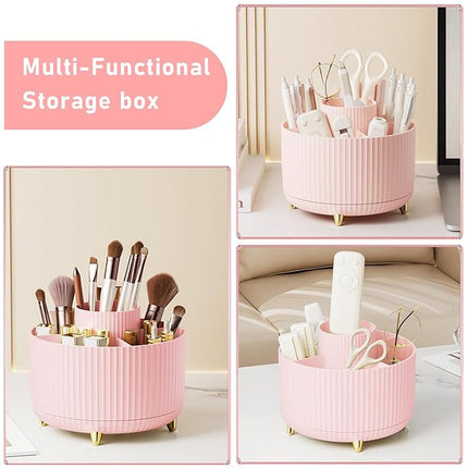 Diesisa Makeup Brush Holder Organizer,360° Rotating Makeup Brush Organizer,5 Slot Make up Brushes Cup for Cosmetics, Nail Polish, Art Supply, Bathroom Vanity Desktop Organizer - Pink
