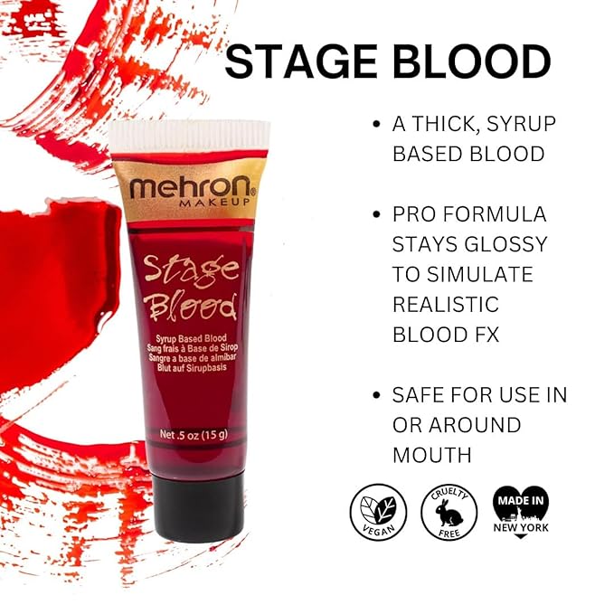 Mehron Makeup Stage Blood | Realistic For Halloween | Washable Fake Blood for Special FX, Stage & Screen, Halloween, & Cosplay (Bright Arterial)
