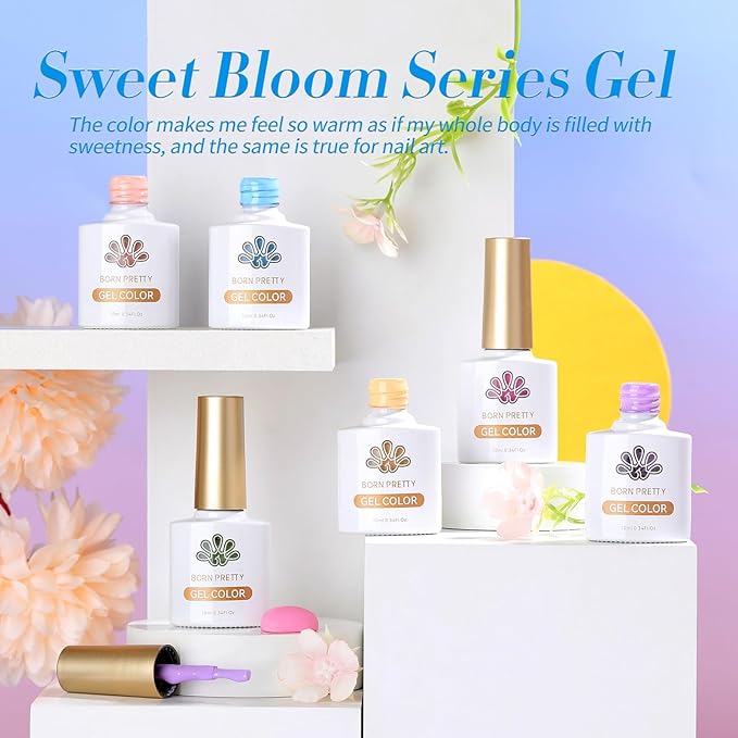 Born Pretty Pastel Gel Nail Polish Macaron Candy Sweet Color Gel Polish Spring Summer Gel Polish Nude Pink Yellow Purple Blue Green Colors Easter Collection Nail Art Gift Box 7ML 6PCS