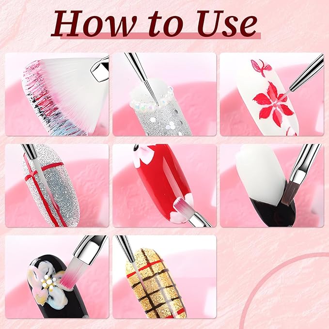 Nail Art Brush 22-Piece Set, 2-Way Acrylic Silicone Engraving Pen Dotting Pen Tools Nail Art Kit, Resin Nail Art Palette, For Nail Art DIY Home Salon Makeup Display Board (Blue)