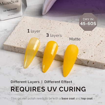 MelodySusie Jelly Yellow Gel Nail Polish,0.5fl oz Soak Off UV LED Bright Transparent Yellow Gel Polish Nail Art Manicure Salon DIY Nail Design Decoration at Home Christmas Gift for Women-1644