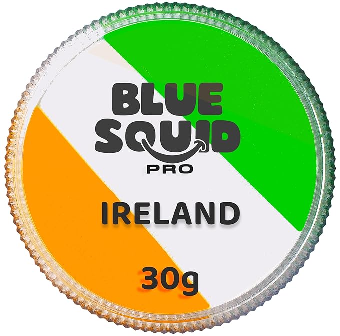 Blue Squid Face Paint Water Based Single Cake Professional Face & Body Paint - Water Activated, Kids Adults Face Painting for Costume, Halloween Makeup, Cosplay - Green, White, & Orange Face Paint 30g