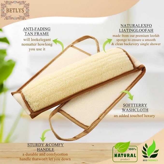 Exfoliating Natural Loofah Sponge Back Scrubber for Shower, Exfoliating Sponge for Shower, Bath Shower Scrubber for Men and Women, Luffa Scrubber to Clean Your Back Deeply Relax Your Body (1 Pack)