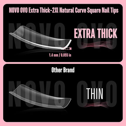 NOVO OVO Halloween XXL Shape Square Slight Curved Nail Tips No C Curve, Extra Thick Natural Curve Clear False Nails Press on, Full Cover Soft Gel Extension Fake Nail Acrylic for DIY x 15 Size 240pcs