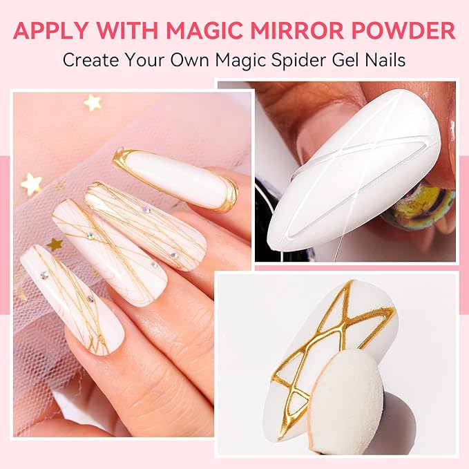 Makartt 3D Spider Gel for Nail Art: Clear Elastic Gel Polish for Drawing and Lines, Use with Chrome Powder, Soak-Off UV LED Gel for DIY Manicures Home or Salon Use