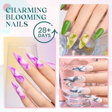 MIZHSE Marble Nail Polish, Marble Ink for Nails Gel Blooming Gel Nails Polish 12 Colors Nail Ink Magic Watercolor Pink Blue Purple Blossom Gels for Manicure Varnish Art Flower Design