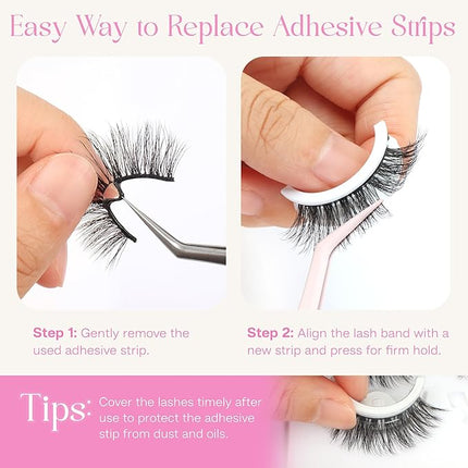 CALAILIS Self Adhesive Eyelashes 5 Pairs Natural Look Press On Lashes No Glue Need Eyelashes Reusable Cat Eye Wispy Self-adhesive False Lashes with Replacement Adhesive Strips (CP15)