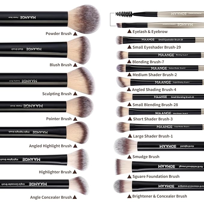 MAANGE 18 Pcs Makeup Brushes with Laser Bag, Premium Synthetic Makeup Brush Set Professional Makeup Tools Eyeshadow Eyebrow Foundation Blush Concealer Face Powder Blending Brushes Kit-Black