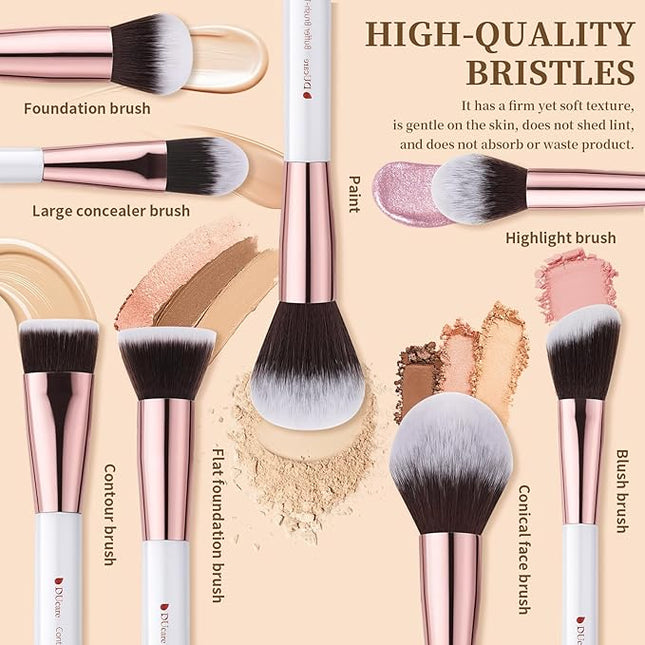 DUcare Makeup Brush Set Professional 27Pcs Makeup Brushes Premium Synthetic Kabuki Foundation Blending Face Powder Blush Concealers Eye Shadows Make Up Brushes Kit White