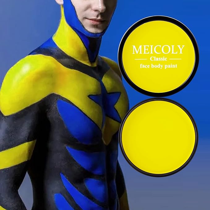 MEICOLY Yellow Face Body Paint, 30g/1.05oz Water Based Washable Body Paint for Halloween Lion Tiger Cosplay Makeup, Single Face Painting for Adults and Children