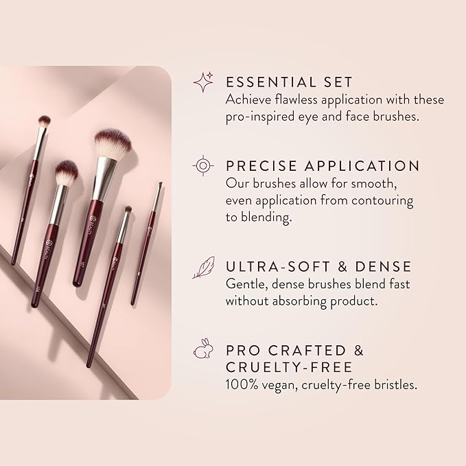 BK BEAUTY - PRECISION BRUSH COLLECTION (5PC) - Professional Makeup Brush Set for Bronzer, Blush, Contour, Powder & Eye Makeup | Premium Face Brushes for Flawless Application
