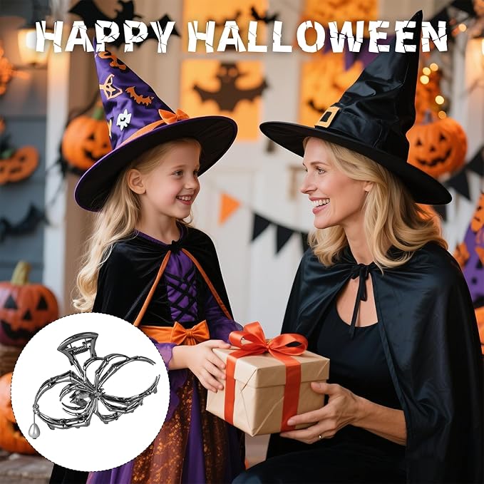 3Pack Metal Black Spider Web hair clips Skeleton Hand Skull Hair Clips for Women And Girls,Goth Accessories for Thick Hair, Claw Clips Hair Accessories Halloween Christmas Gift (Silver 3Pcs)