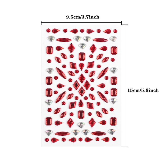 Face Jewels Stick on Face Costume Red Gems Self-Adhesive Makeup Halloween Dress Up Rhinestone Stickers for Festival Holiday Party Accessories (red_scar)